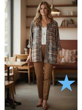 Laura Ashley Woman 100% Silk Mixed Animal Print Cardigan Top Plus 2X 16 18 Brown